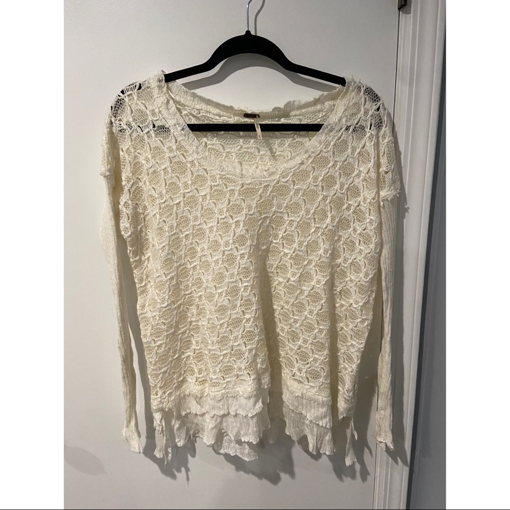 Free People Lacey Knit Crochet Pullover